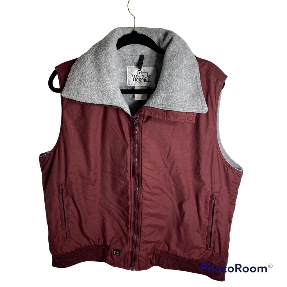 Vintage Woolrich Vest Sz Large Men’s Red Made in USA Full Zip Gray Lining